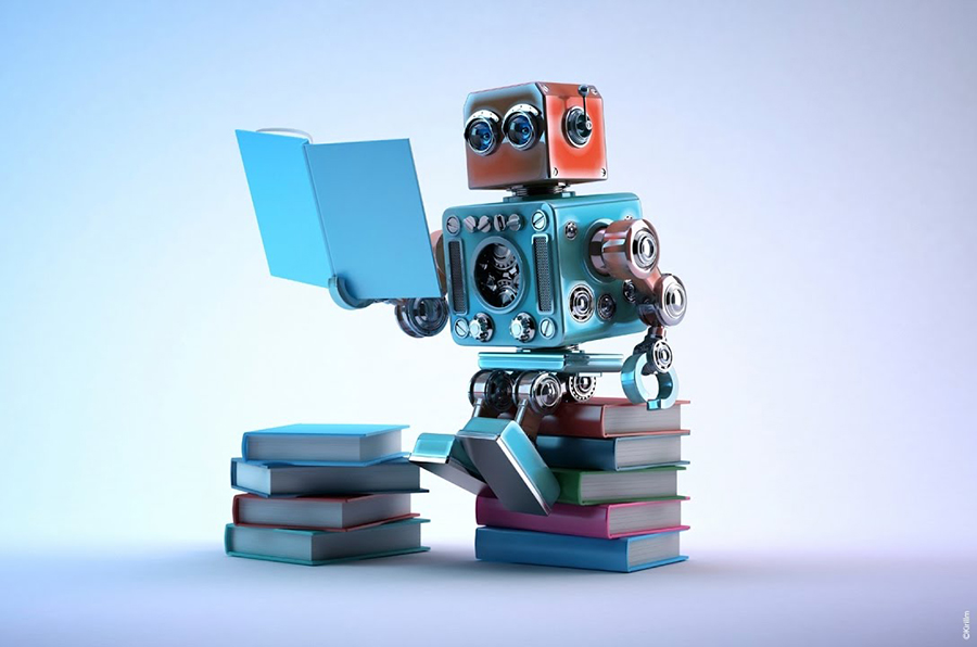 Robot Reading - AI and Machine Learning Fun Graphic